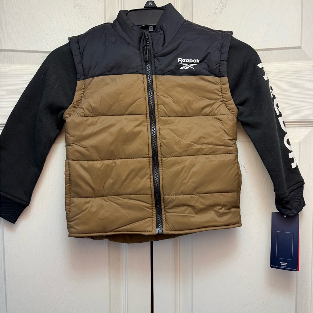 Reebok brown puffer vest with black attached long sleeves boys 4t new